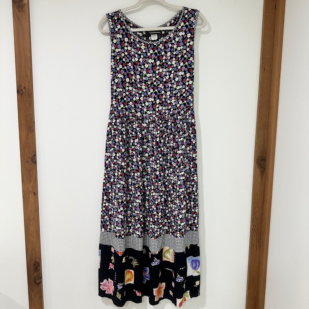Vintage 90s Carol Anderson Maxi Dress Womens S Floral Fruit Border USA